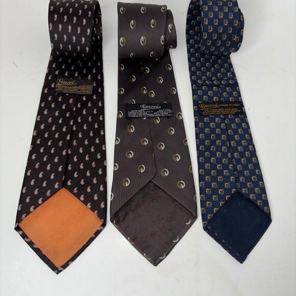 Vintage Gucci Lot Of 3 Designer Silk Ties Mad in Italy - Picture 2 of 15